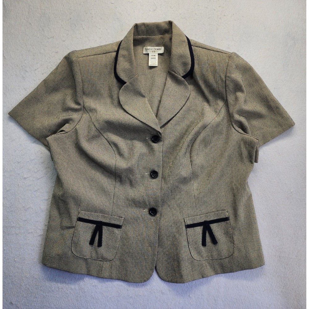 Lady Dorby Short Sleeve Houndstooth Blazer Jacket Tan Black 18W - Picture 6 of 6